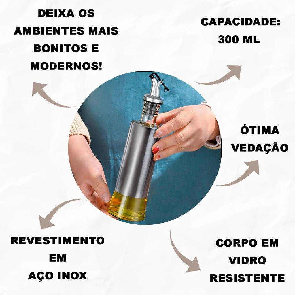 KIT 2 GALHETEIROS ELEGANCE - PORTA AZEITE C/ DOSADOR INOX 300ML - Loja Relâmpago