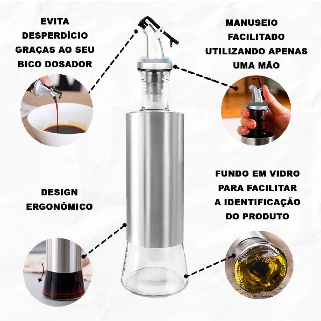 KIT 2 GALHETEIROS ELEGANCE - PORTA AZEITE C/ DOSADOR INOX 300ML - Loja Relâmpago